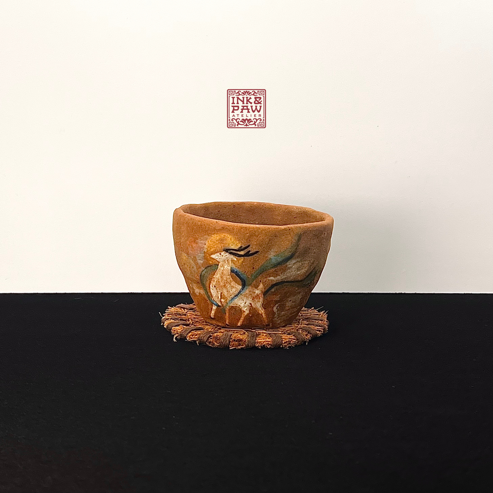 Mastercrafted Dunhuang Nine-Colored Deer Ceramic Cup | InkPawAtelier One-of-a-Kind S0036